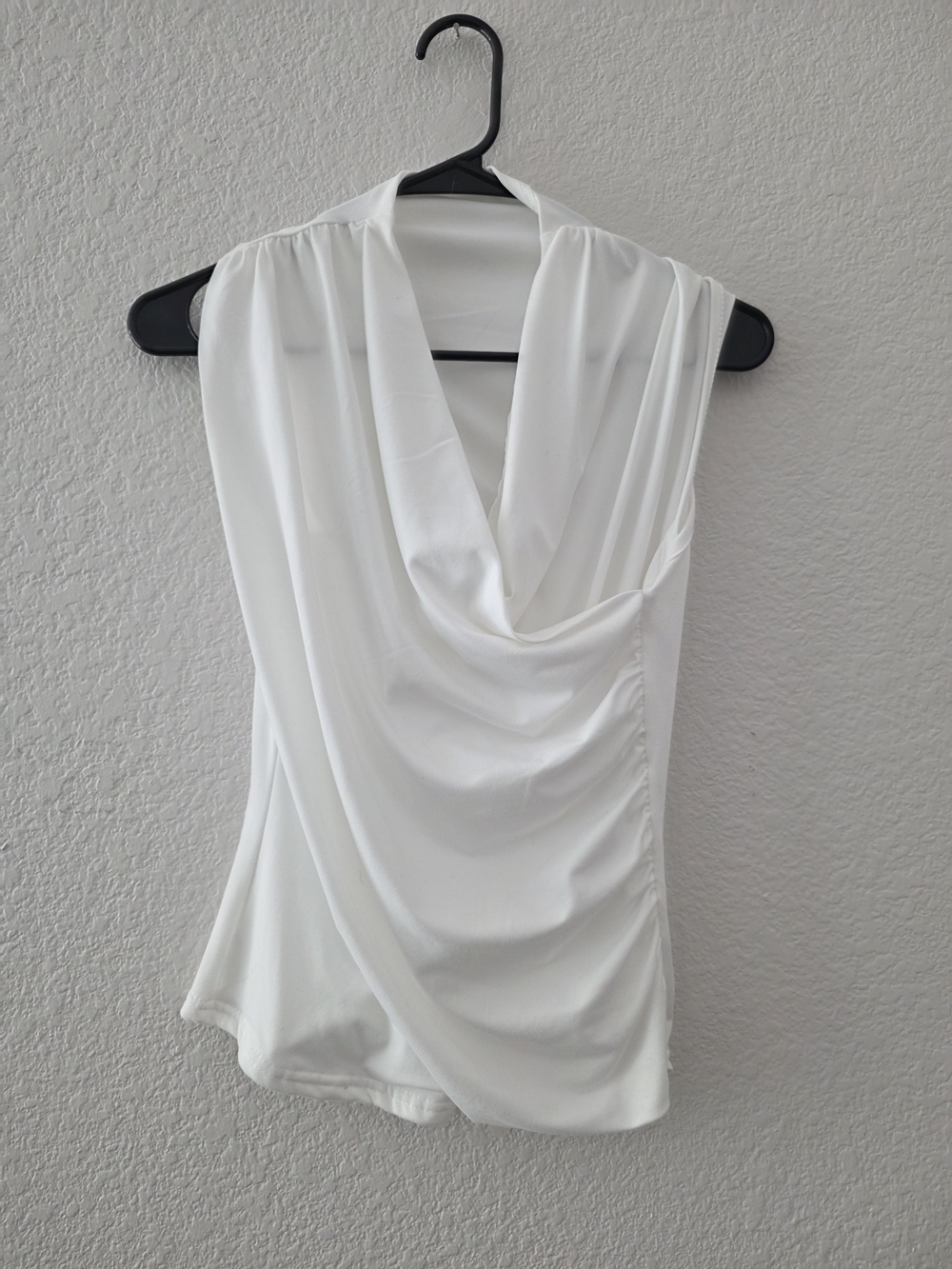 Elegant White Draped Cowl Neck Sleeveless Top
